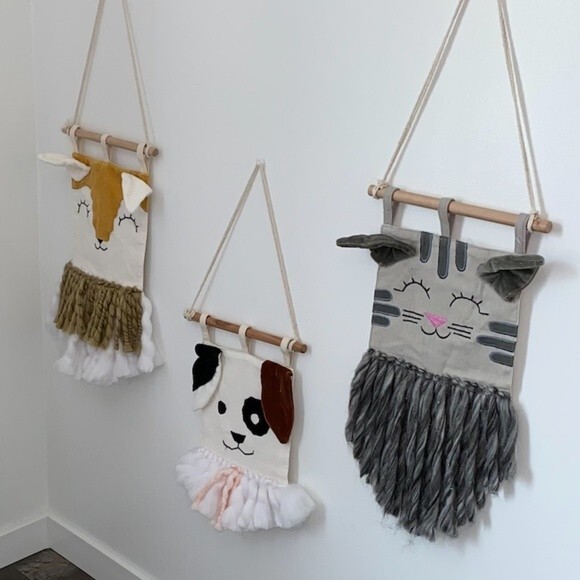 CAT Wall Hanging Textured Animal Natural Room Decor Gray Kitten Wall Art boho - Picture 10 of 10